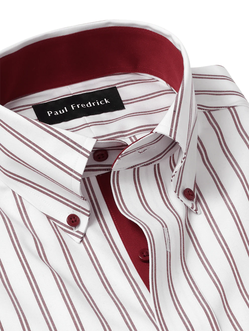 Comfort Stretch Non-Iron Stripe Dress Shirt With Contrast Trim - Burgundy - Image 7
