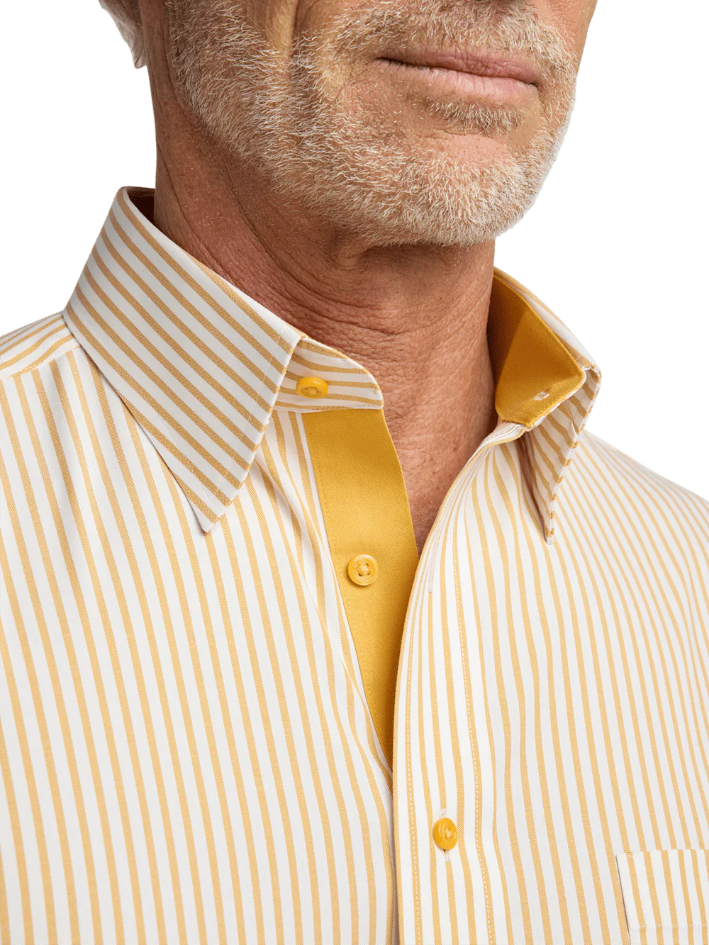 Comfort Stretch Non-Iron Stripe Dress Shirt With Contrast Trim - White/gold - Image 3