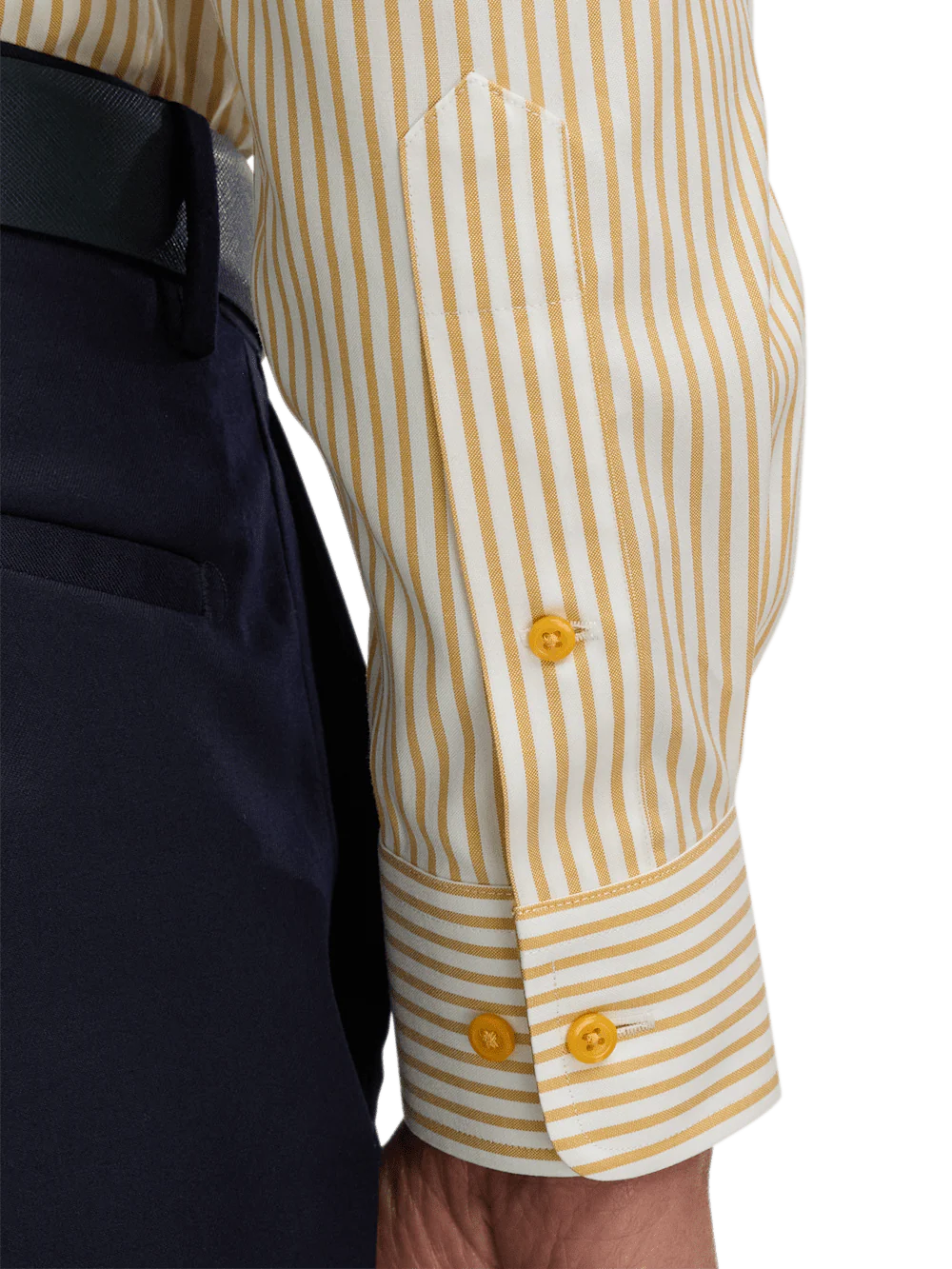 Comfort Stretch Non-Iron Stripe Dress Shirt With Contrast Trim - White/gold - Image 4