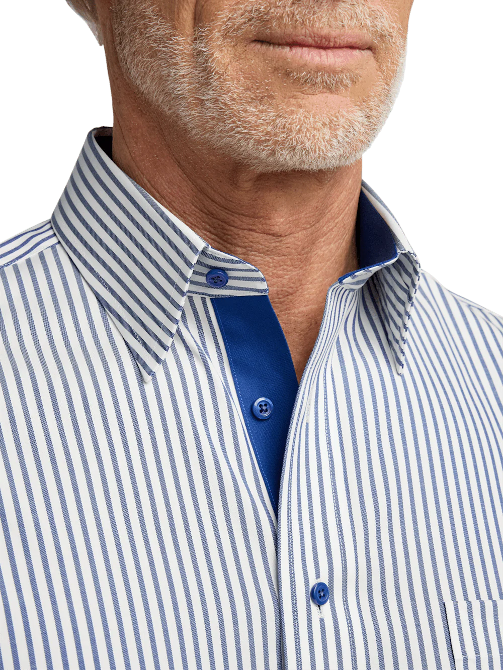 Comfort Stretch Non-Iron Stripe Dress Shirt With Contrast Trim - White/navy - Image 3