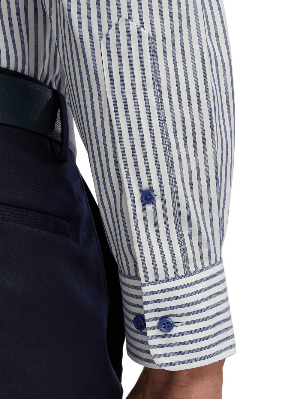 Comfort Stretch Non-Iron Stripe Dress Shirt With Contrast Trim - White/navy - Image 4