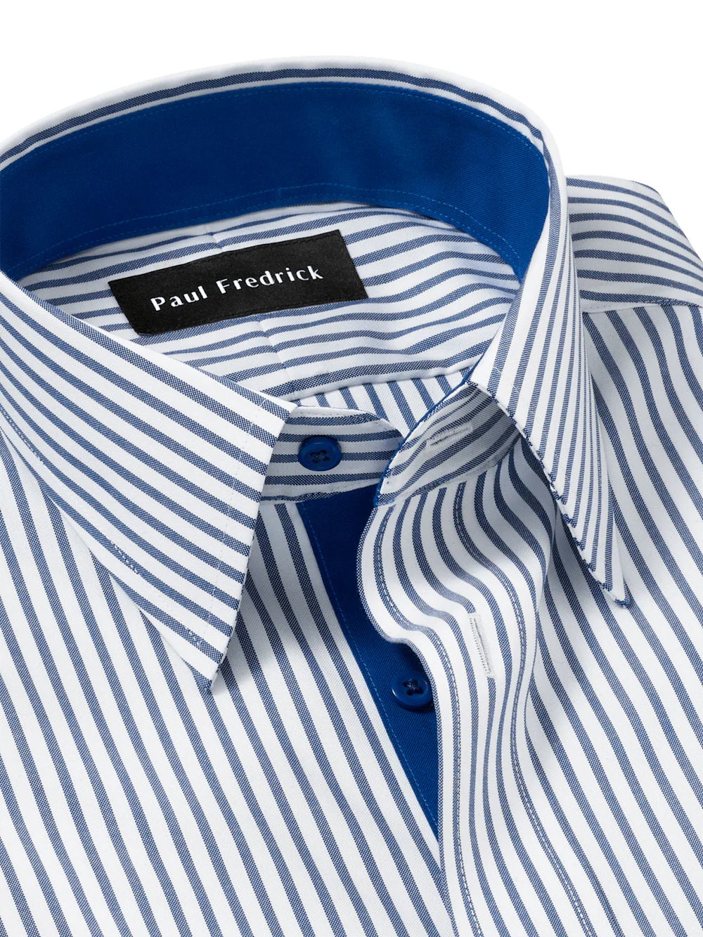 Comfort Stretch Non-Iron Stripe Dress Shirt With Contrast Trim - White/navy - Image 7
