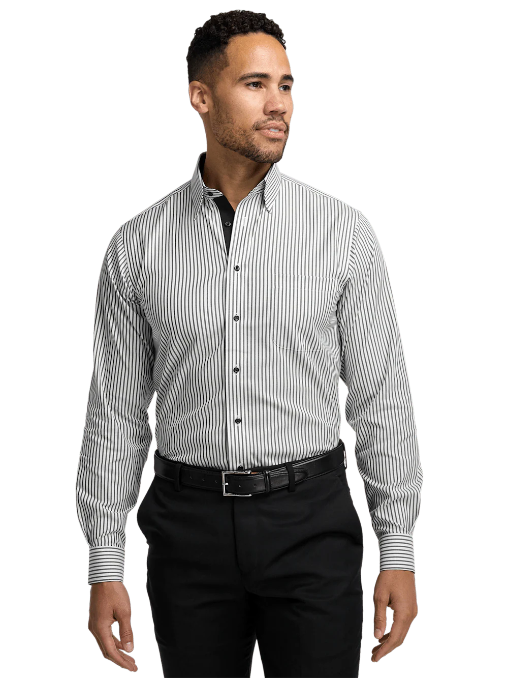 Comfort Stretch Non-Iron Stripe Dress Shirt With Contrast Trim - White/black - Image 2