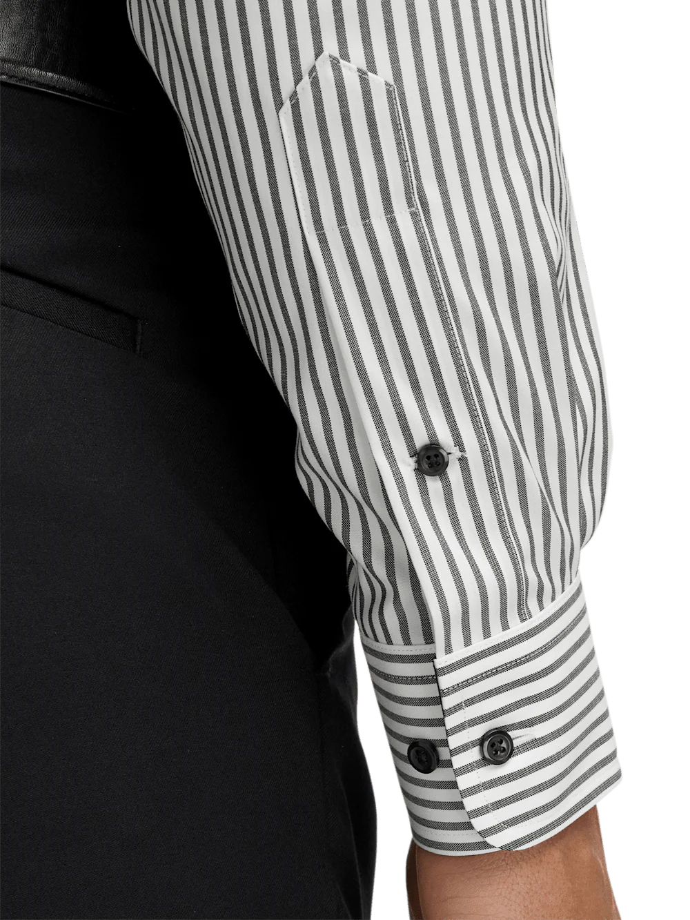 Comfort Stretch Non-Iron Stripe Dress Shirt With Contrast Trim - White/black - Image 4