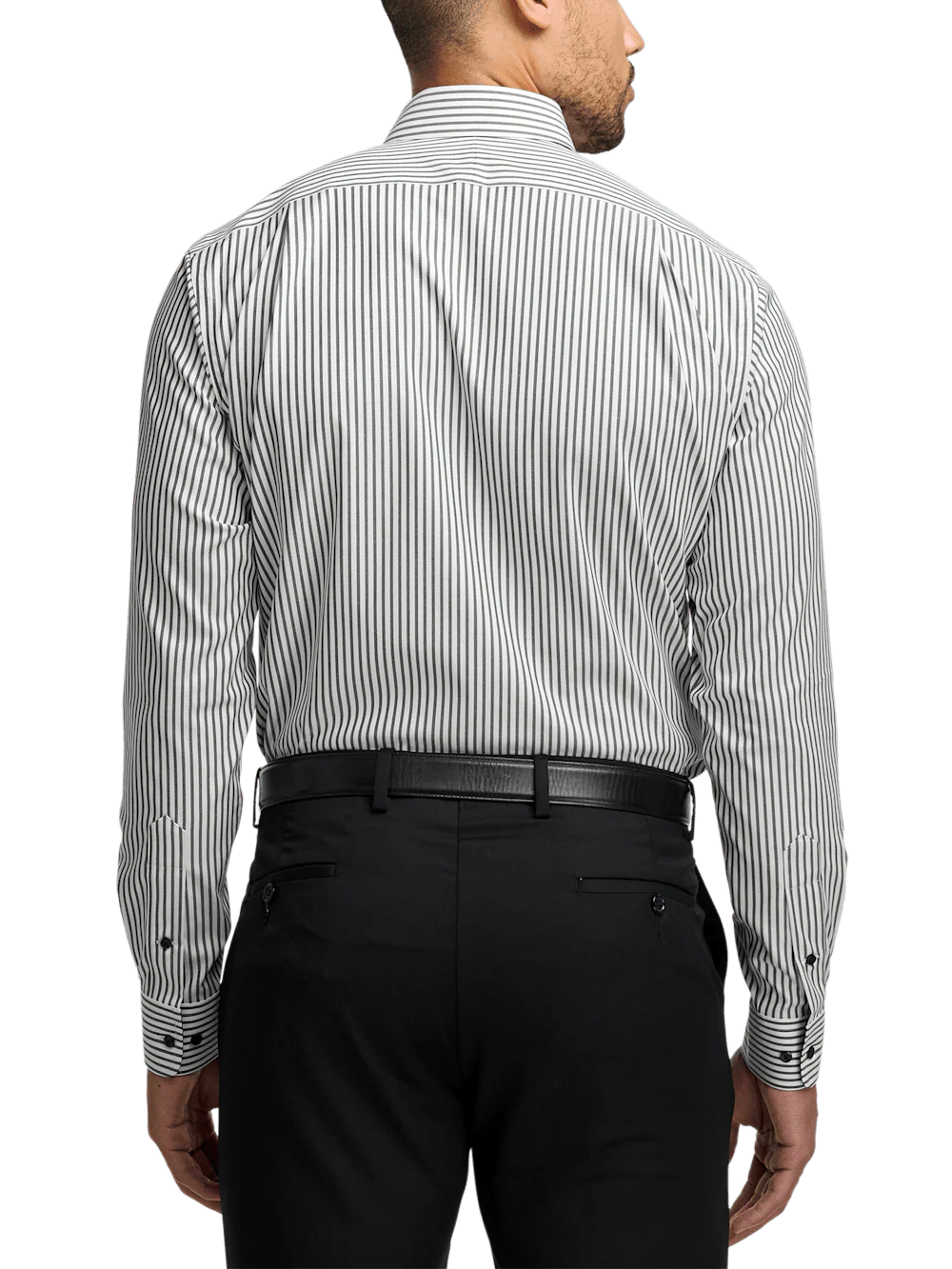 Comfort Stretch Non-Iron Stripe Dress Shirt With Contrast Trim - White/black - Image 5