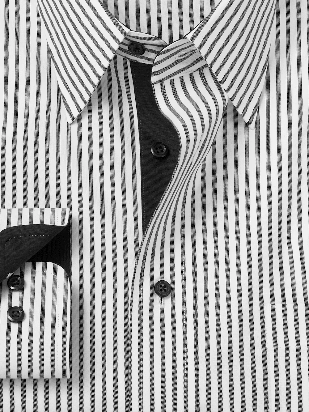 Comfort Stretch Non-Iron Stripe Dress Shirt With Contrast Trim - White/black - Image 6