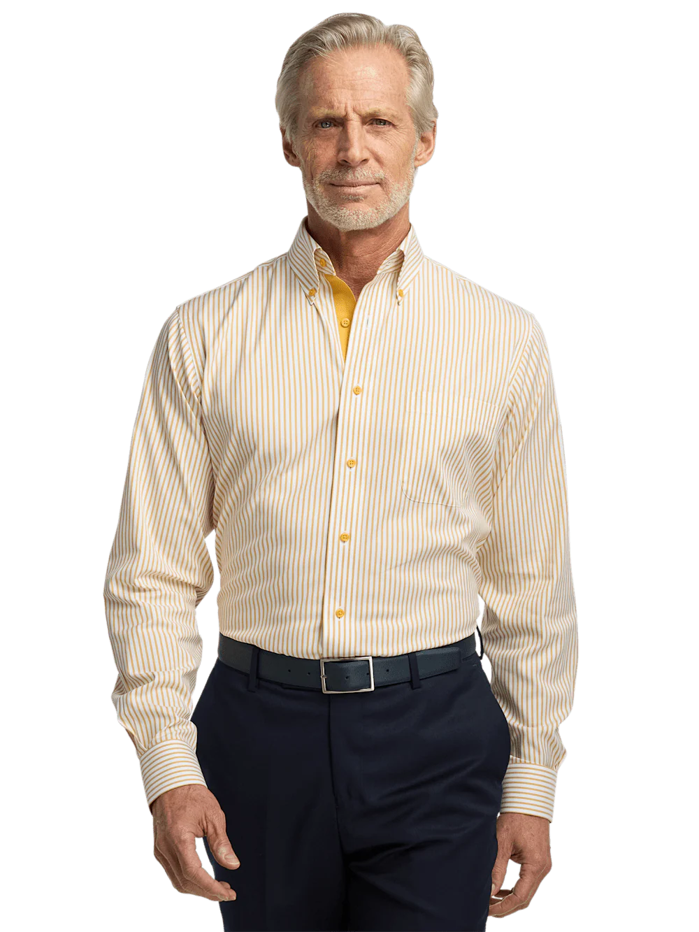 Comfort Stretch Non-Iron Stripe Dress Shirt With Contrast Trim - White/gold - Image 2