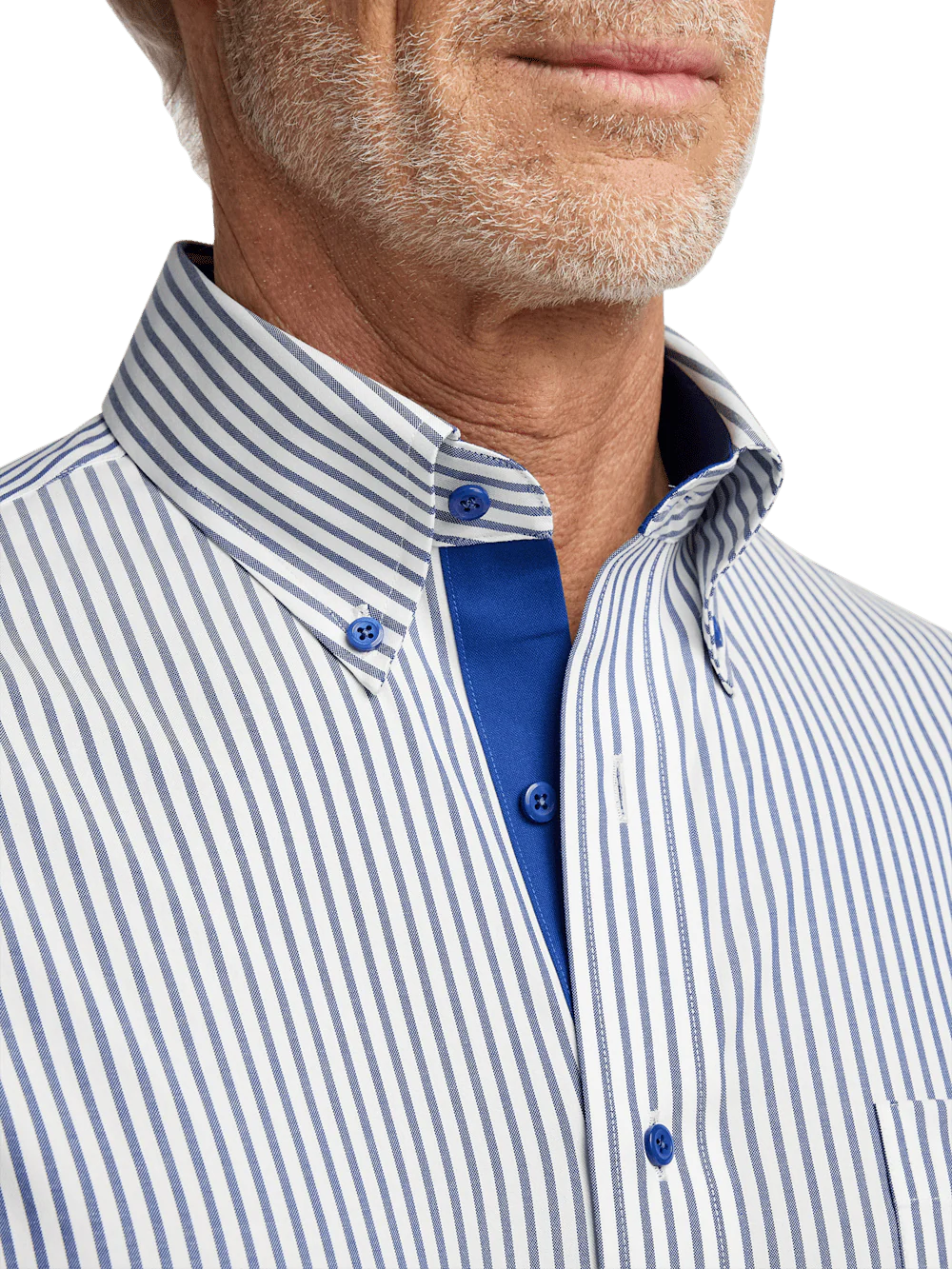 Comfort Stretch Non-Iron Stripe Dress Shirt With Contrast Trim - White/navy - Image 3