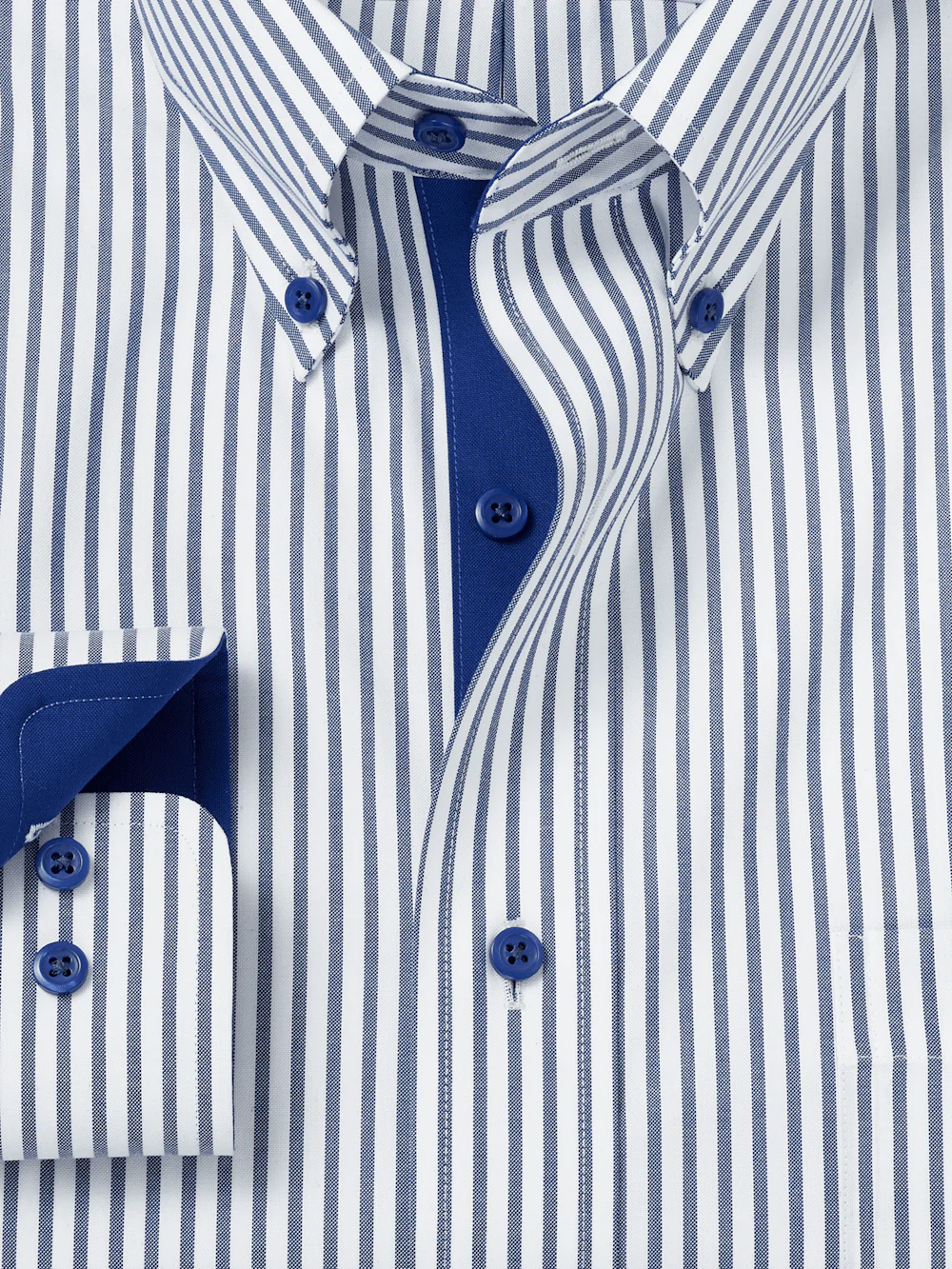 Comfort Stretch Non-Iron Stripe Dress Shirt With Contrast Trim - White/navy - Image 6