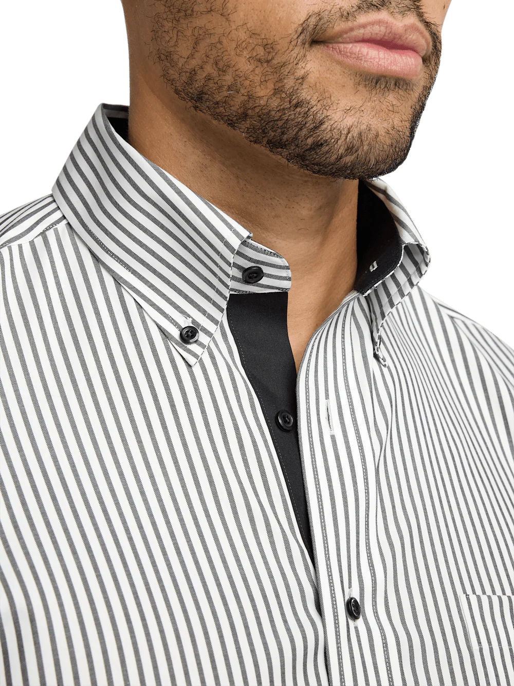 Comfort Stretch Non-Iron Stripe Dress Shirt With Contrast Trim - White/black - Image 3