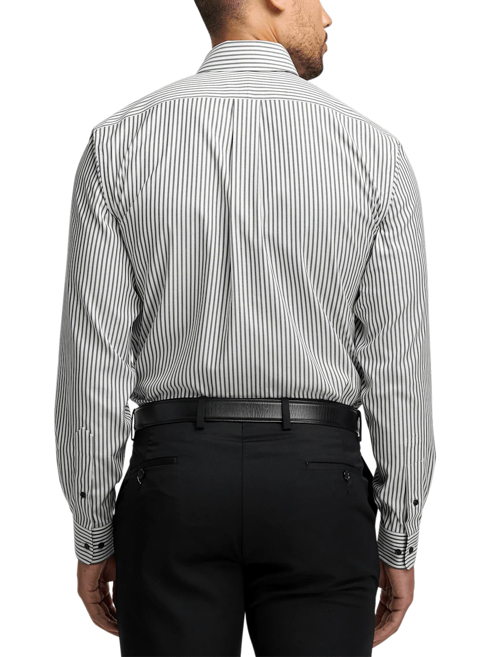 Comfort Stretch Non-Iron Stripe Dress Shirt With Contrast Trim - White/black - Image 5