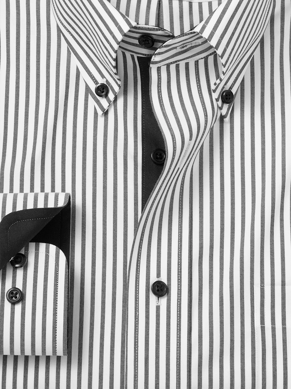 Comfort Stretch Non-Iron Stripe Dress Shirt With Contrast Trim - White/black - Image 6