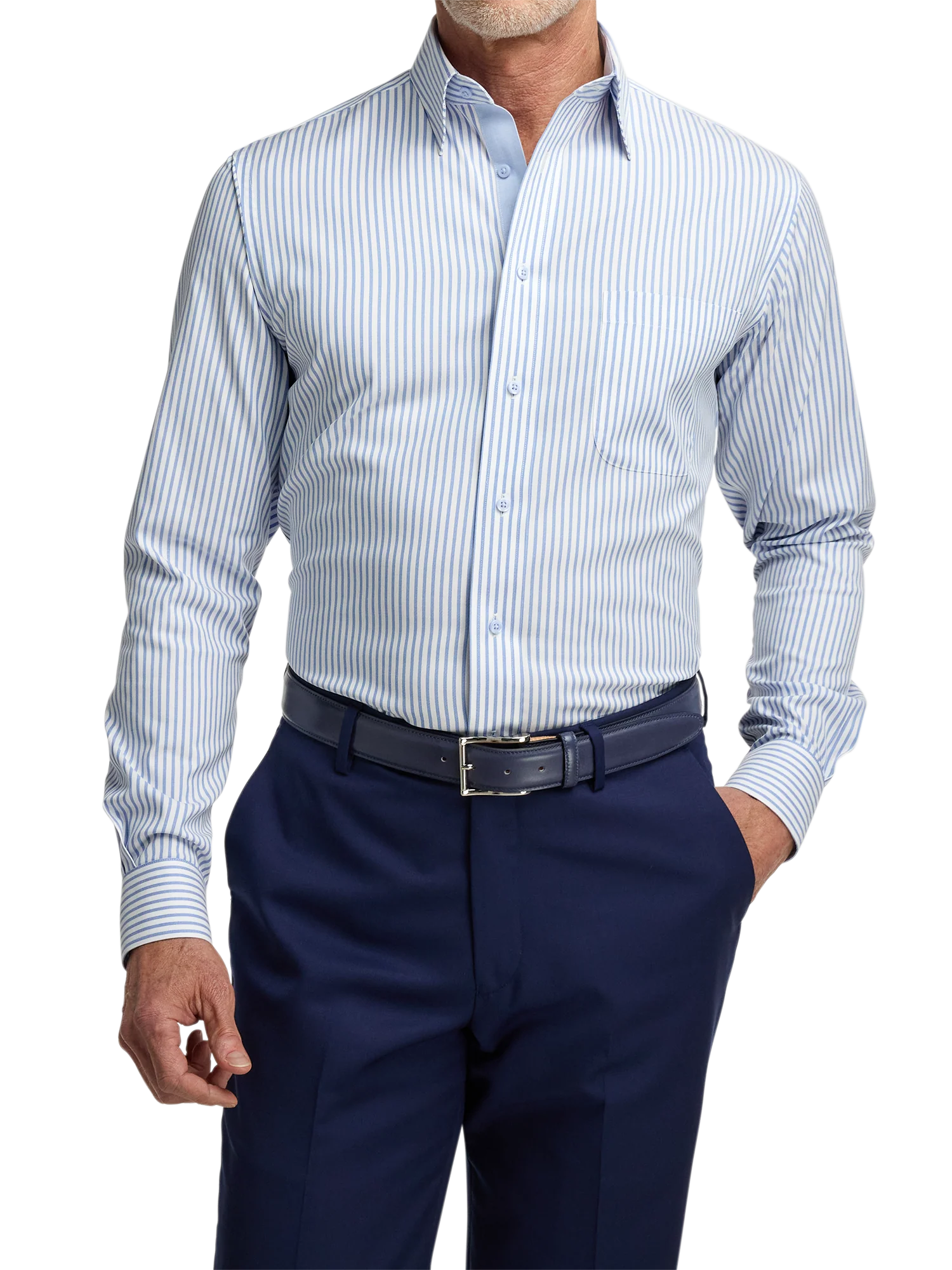 Comfort Stretch Non-Iron Stripe Dress Shirt With Contrast Trim - White/blue - Image 2