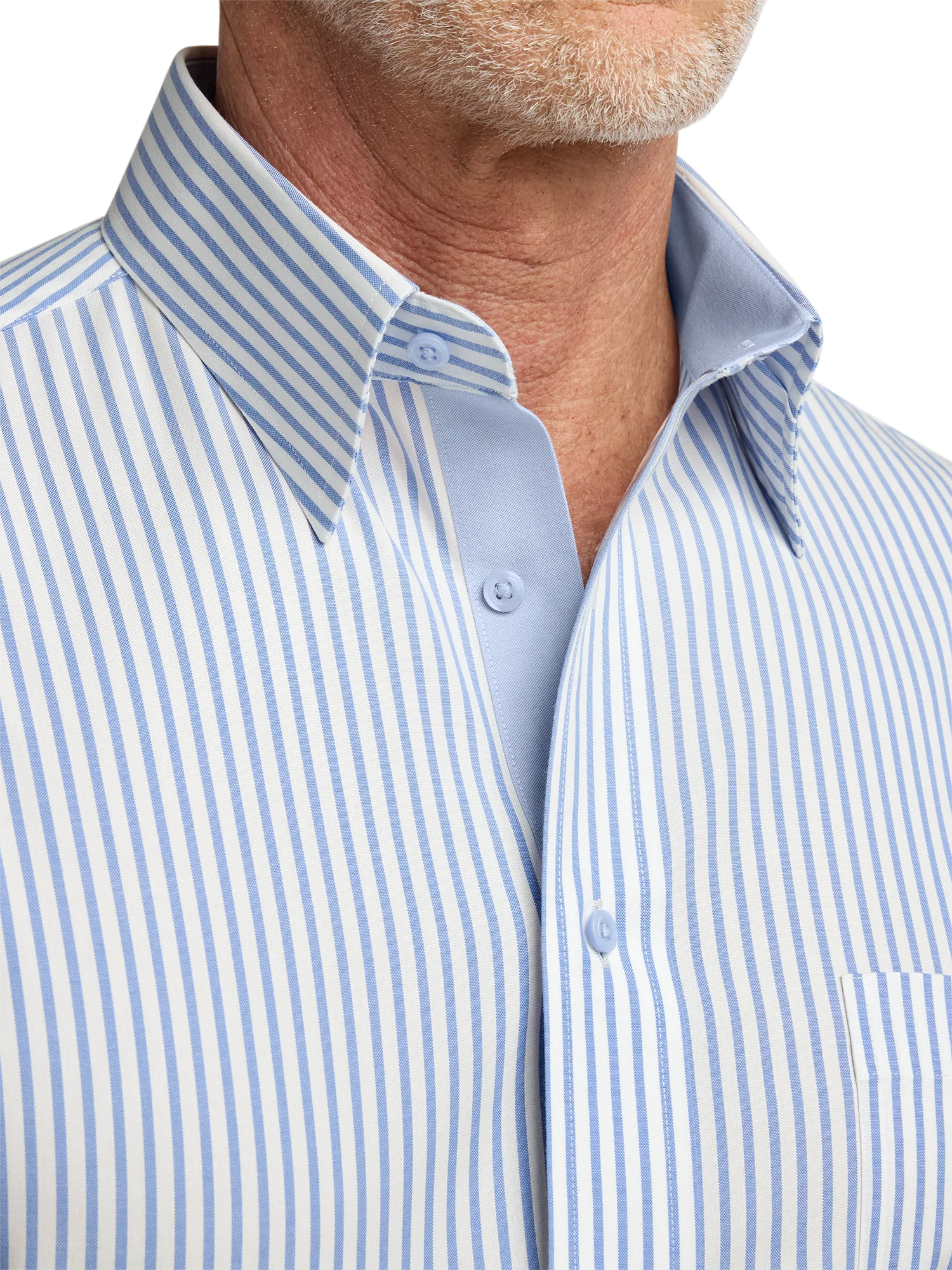 Comfort Stretch Non-Iron Stripe Dress Shirt With Contrast Trim - White/blue - Image 3