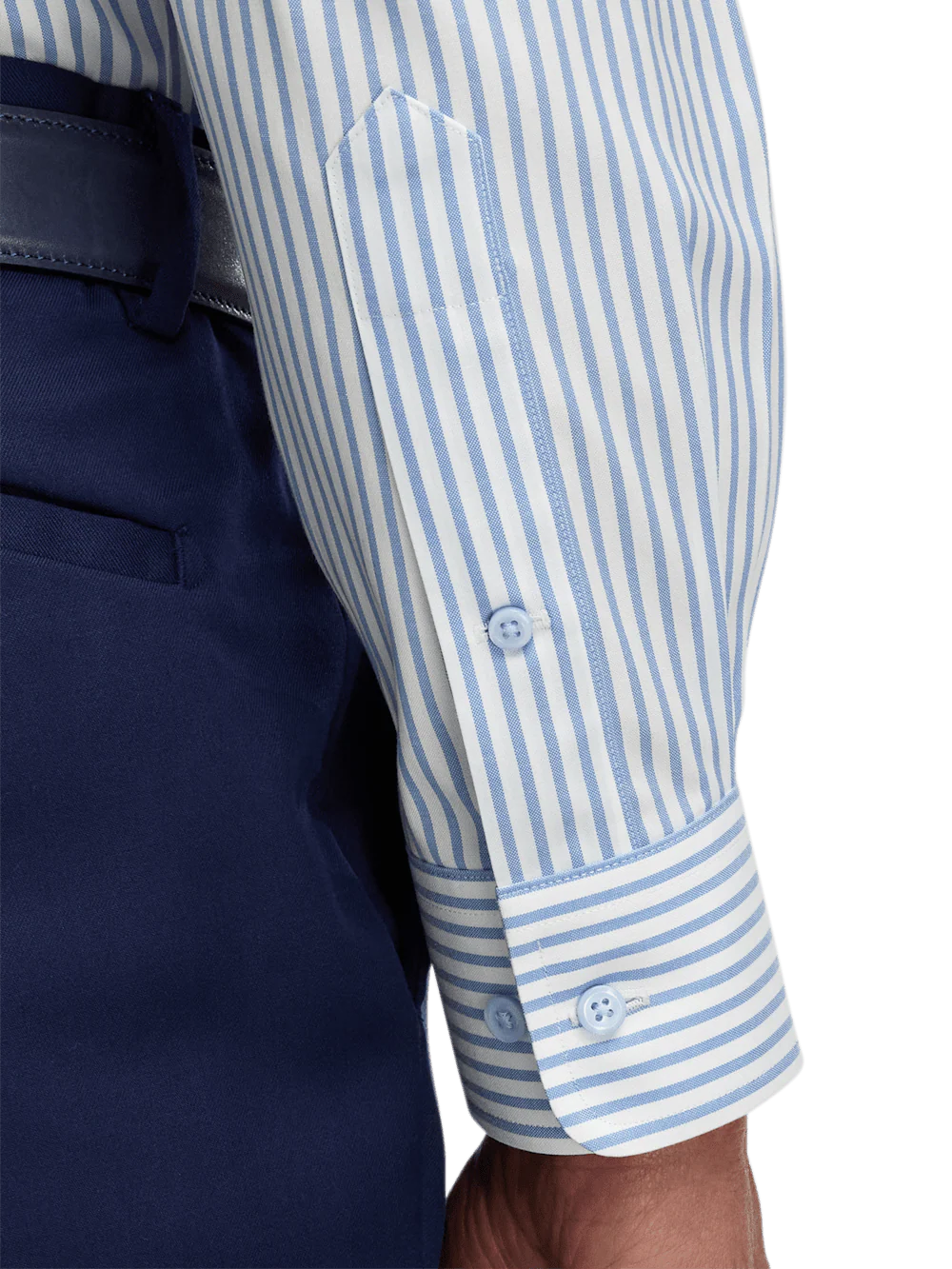 Comfort Stretch Non-Iron Stripe Dress Shirt With Contrast Trim - White/blue - Image 4