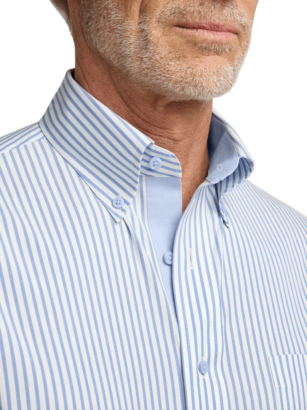 Comfort Stretch Non-Iron Stripe Dress Shirt With Contrast Trim - White/blue - Image 3