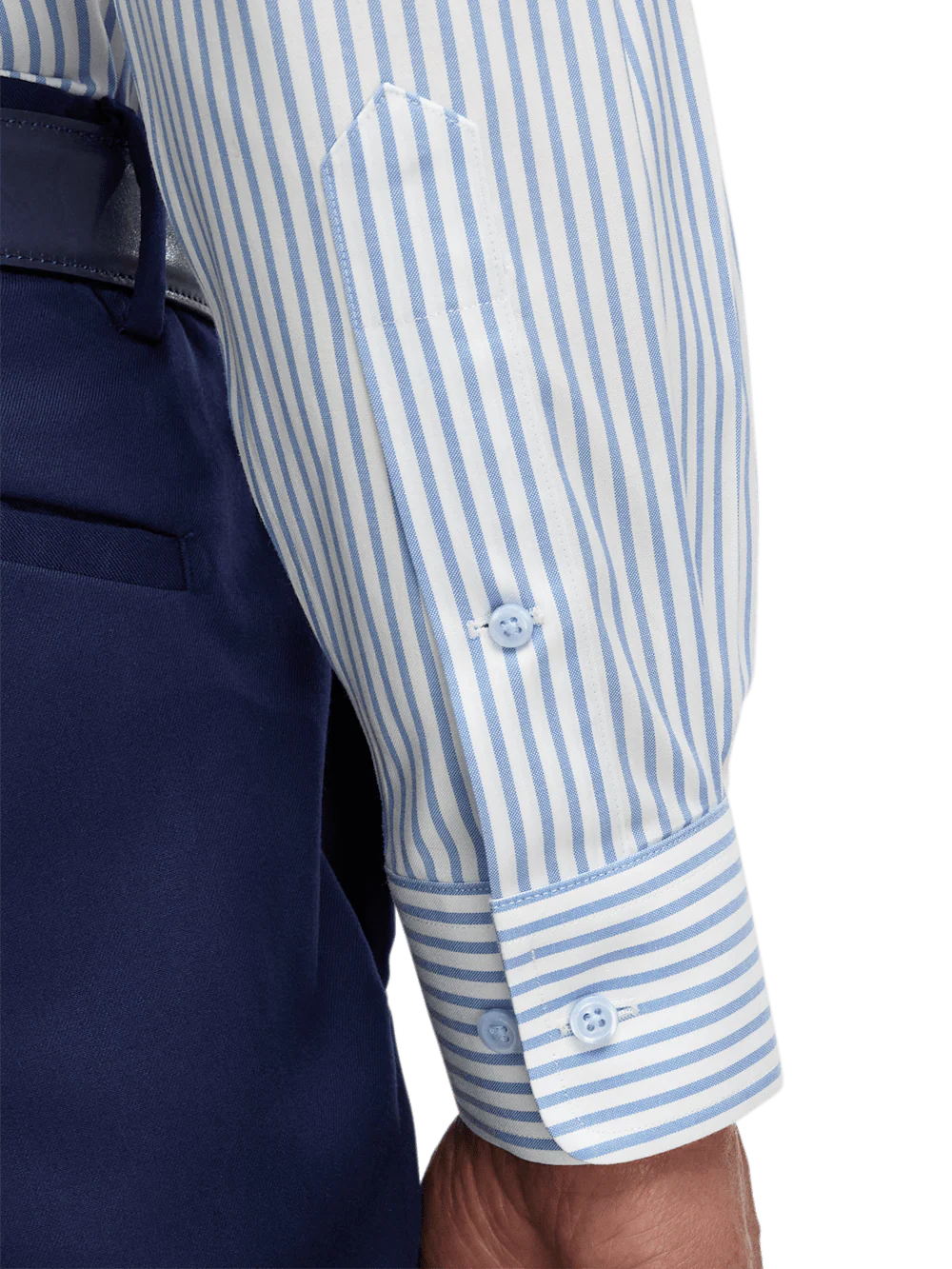 Comfort Stretch Non-Iron Stripe Dress Shirt With Contrast Trim - White/blue - Image 4