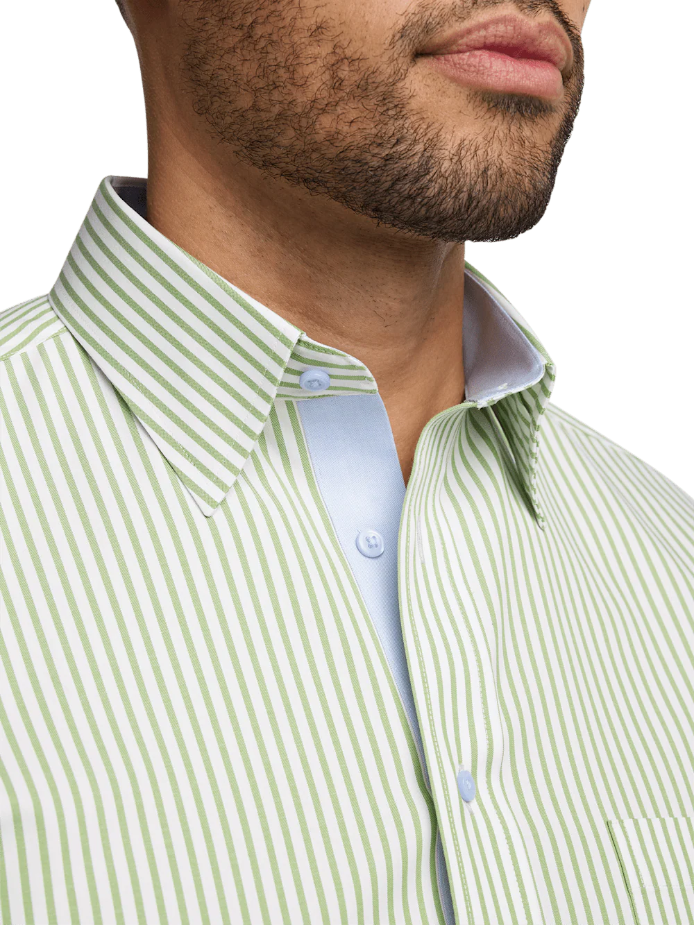 Comfort Stretch Non-Iron Stripe Dress Shirt With Contrast Trim - Green - Image 3