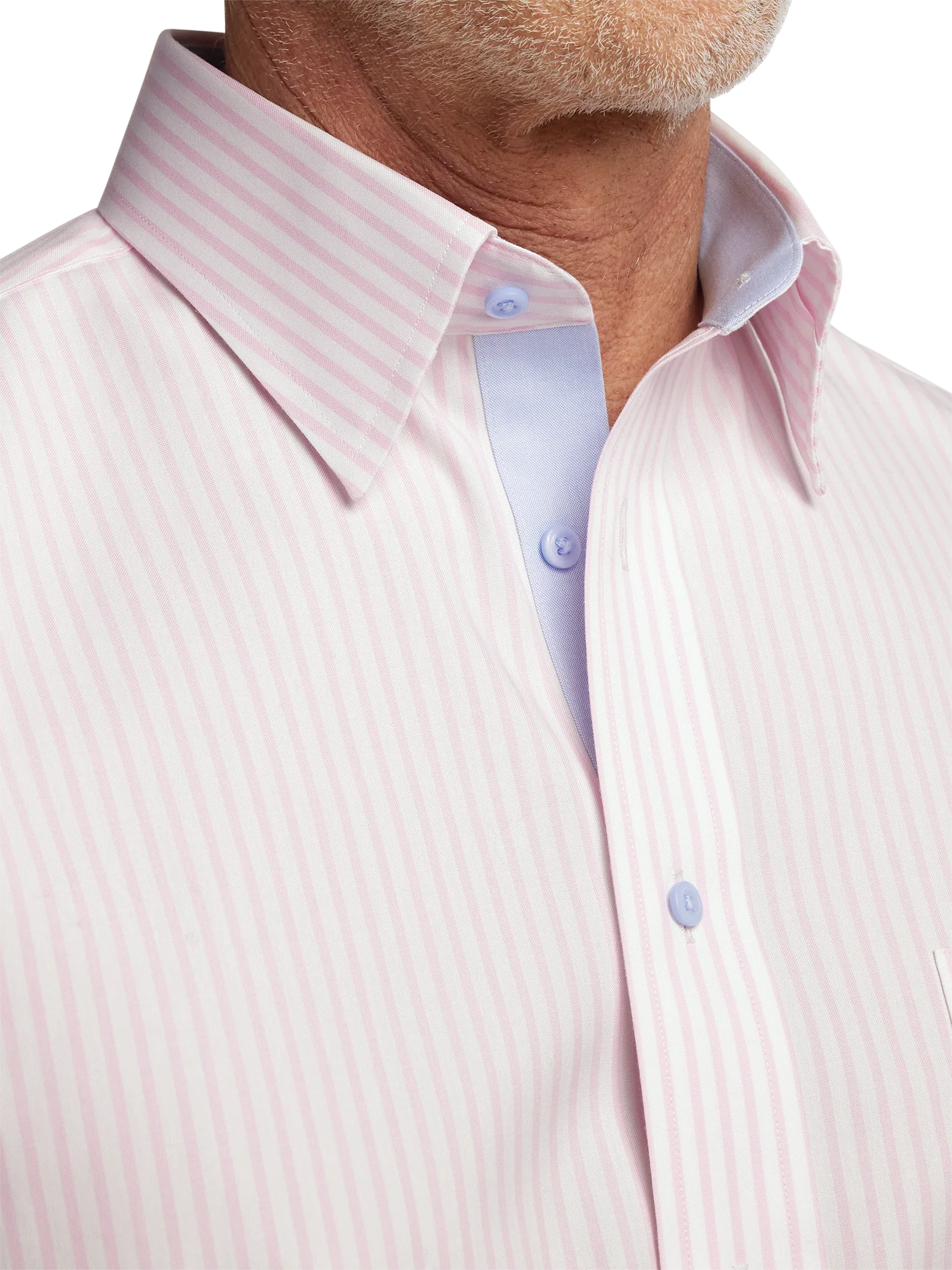 Comfort Stretch Non-Iron Stripe Dress Shirt With Contrast Trim - Pink - Image 3