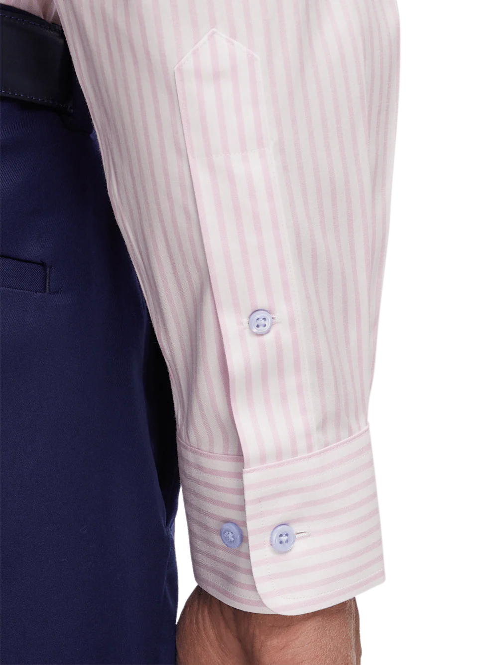 Comfort Stretch Non-Iron Stripe Dress Shirt With Contrast Trim - Pink - Image 4