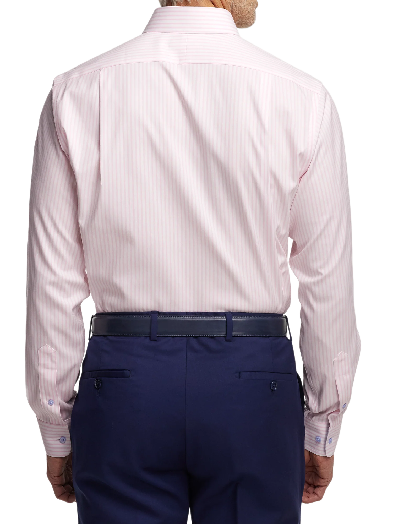 Comfort Stretch Non-Iron Stripe Dress Shirt With Contrast Trim - Pink - Image 5