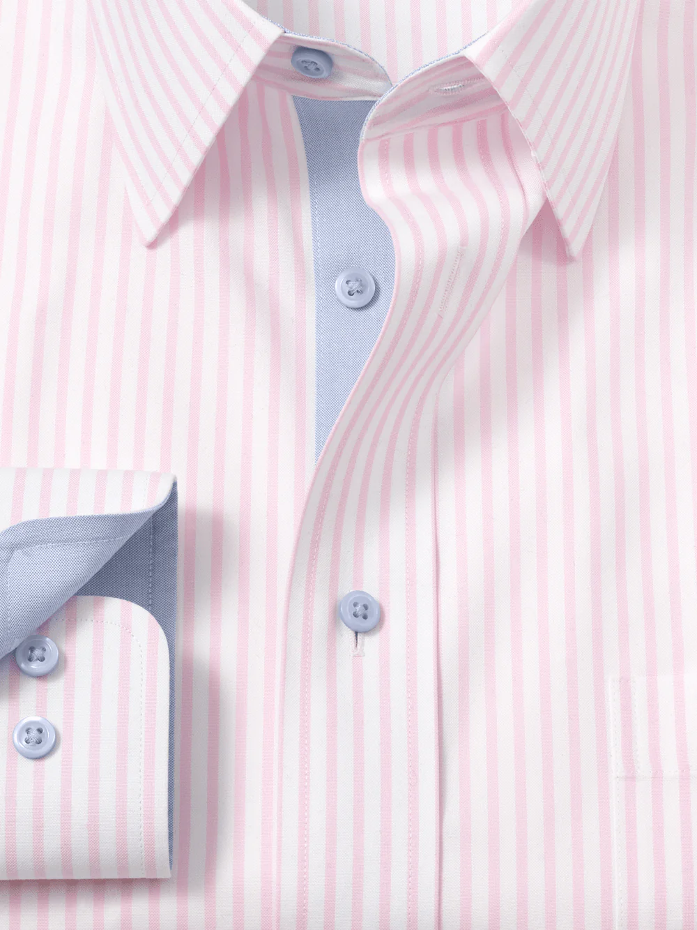 Comfort Stretch Non-Iron Stripe Dress Shirt With Contrast Trim - Pink - Image 6
