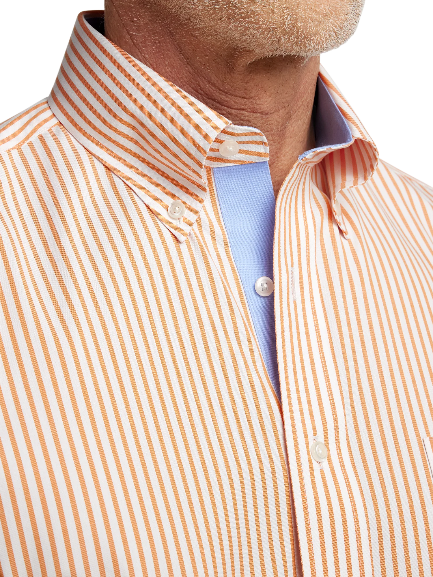 Comfort Stretch Non-Iron Stripe Dress Shirt With Contrast Trim - Melon - Image 3