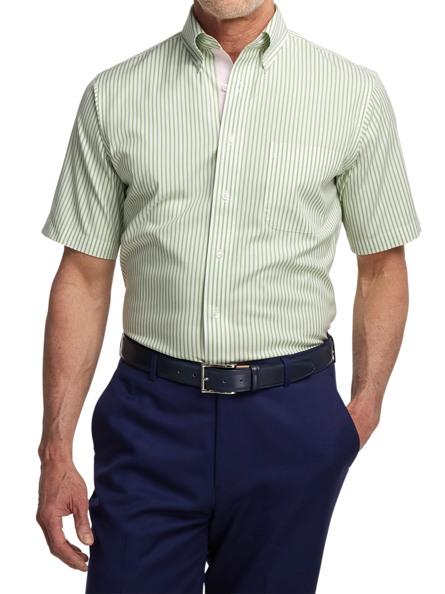 Comfort Stretch Non-Iron Stripe Dress Shirt With Contrast Trim - Green - Image 2