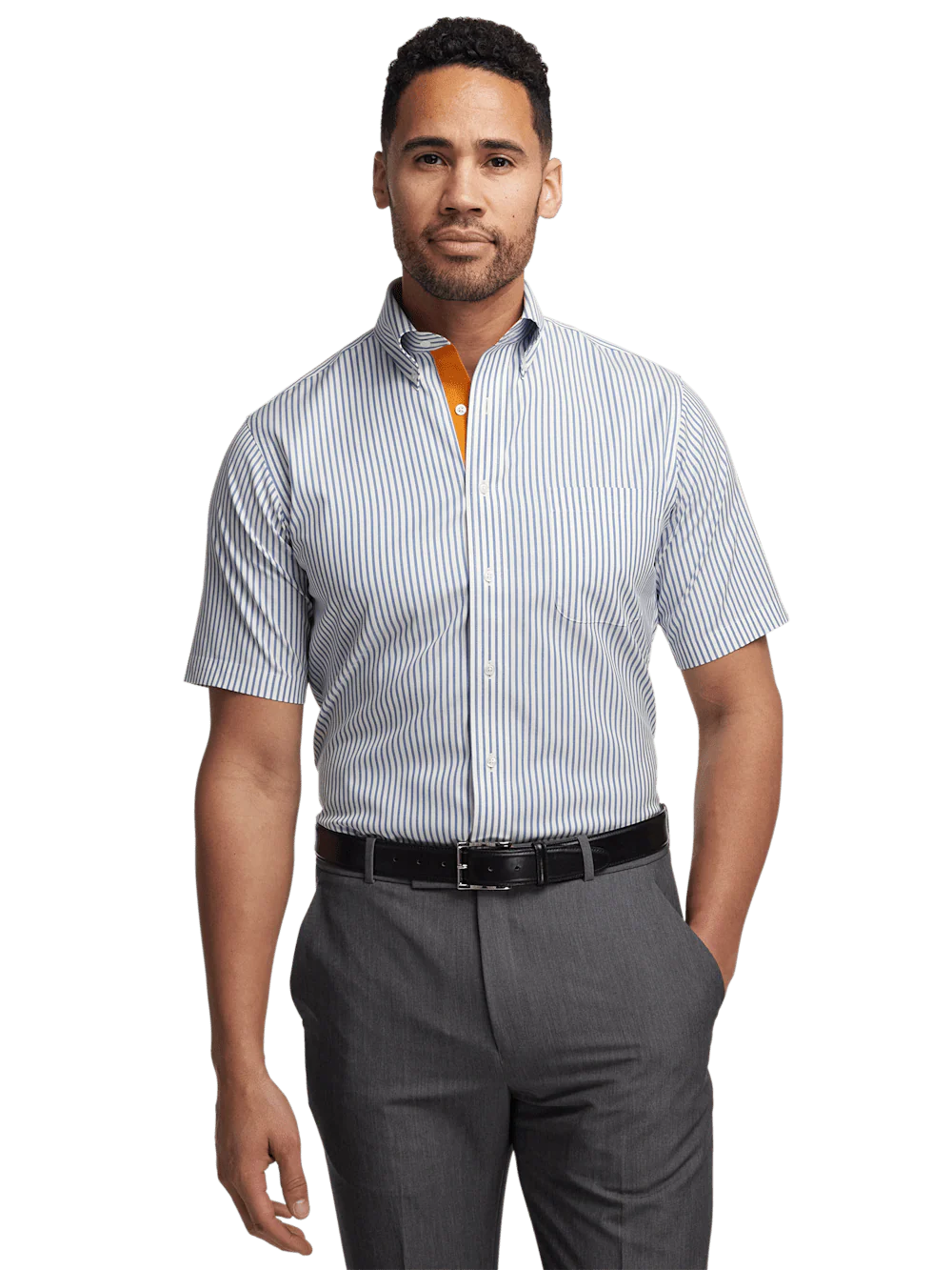 Comfort Stretch Non-Iron Stripe Dress Shirt With Contrast Trim - Blue - Image 2