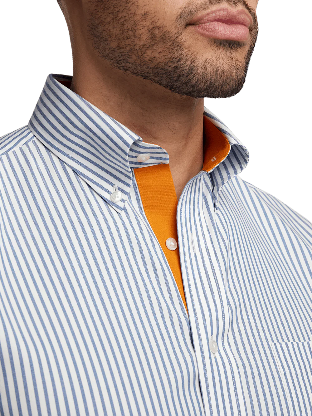 Comfort Stretch Non-Iron Stripe Dress Shirt With Contrast Trim - Blue - Image 3