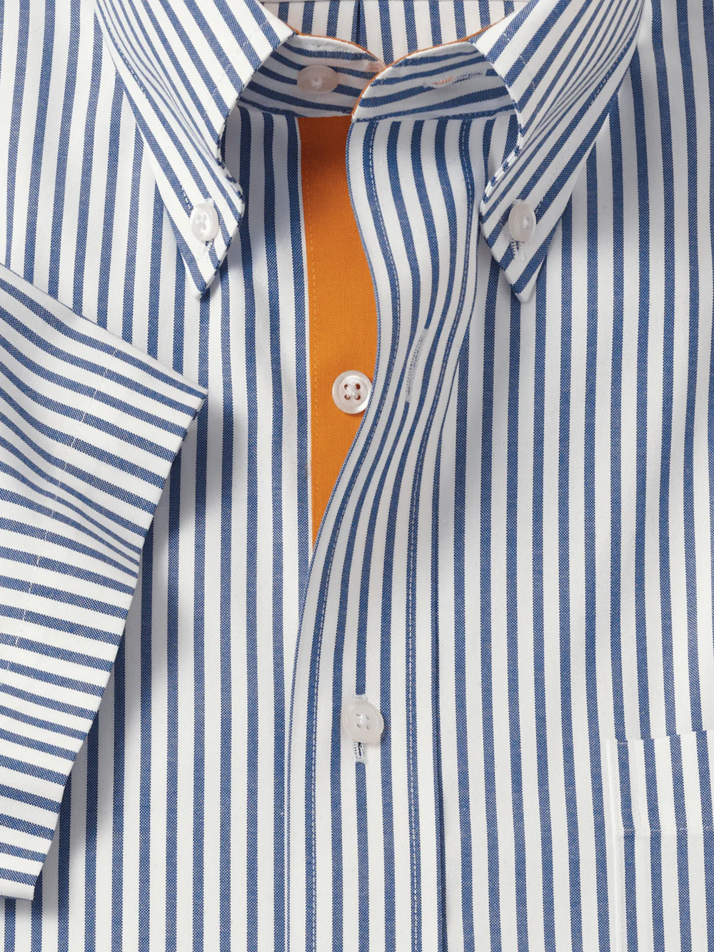 Comfort Stretch Non-Iron Stripe Dress Shirt With Contrast Trim - Blue - Image 6