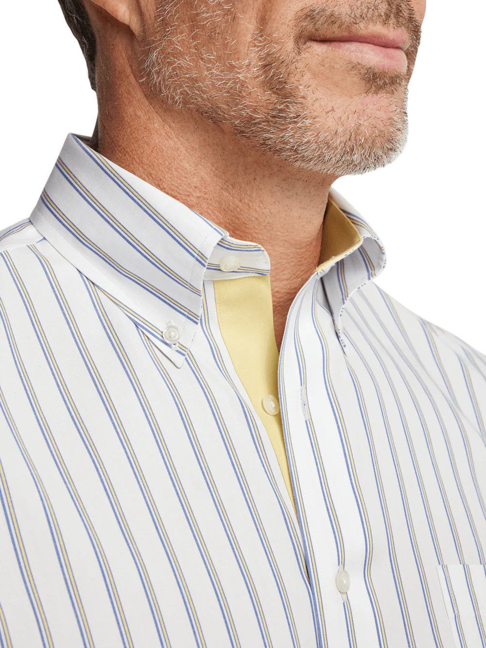 Comfort Stretch Non-Iron Stripe Dress Shirt With Contrast Trim - Blue/yellow - Image 3