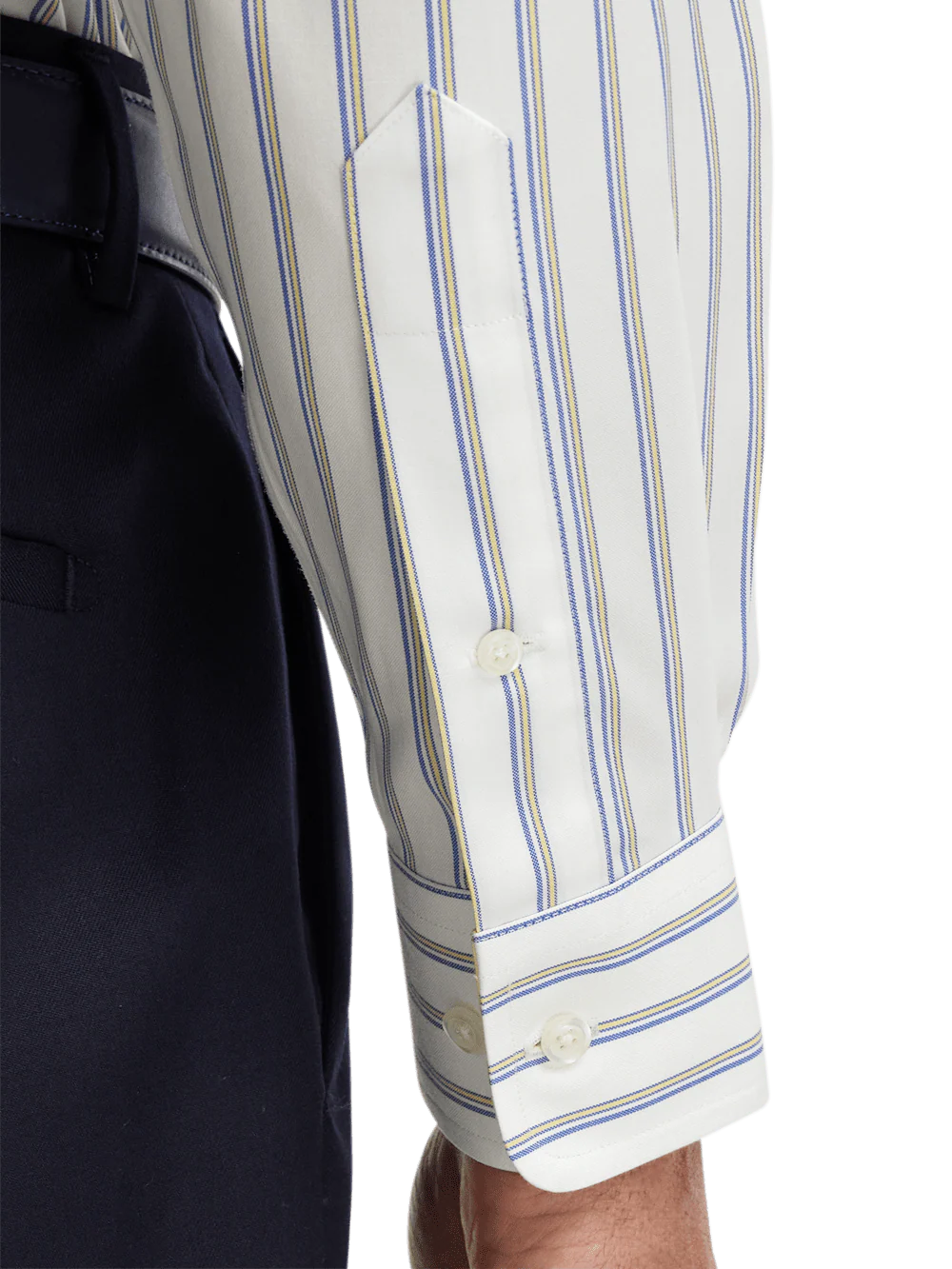Comfort Stretch Non-Iron Stripe Dress Shirt With Contrast Trim - Blue/yellow - Image 4