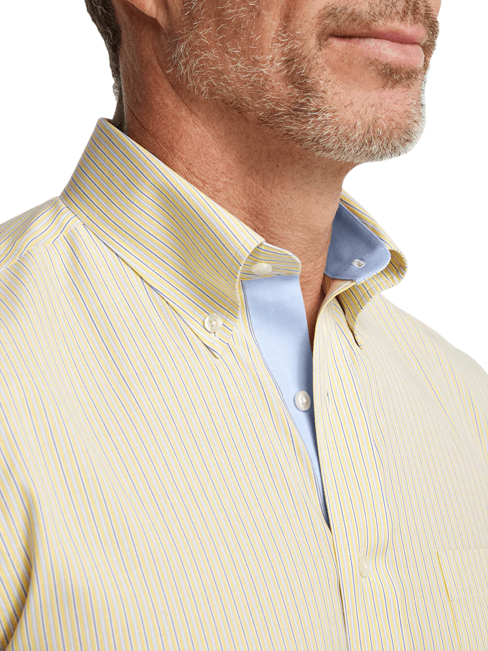 Comfort Stretch Non-Iron Stripe Dress Shirt With Contrast Trim - Blue/yellow - Image 3