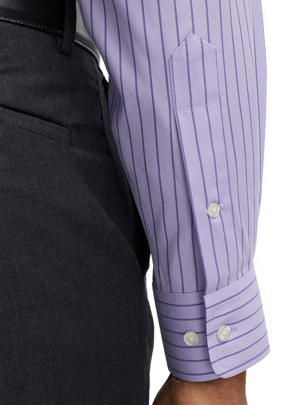 Comfort Stretch Non-Iron Stripe Dress Shirt With Contrast Trim - Purple - Image 4