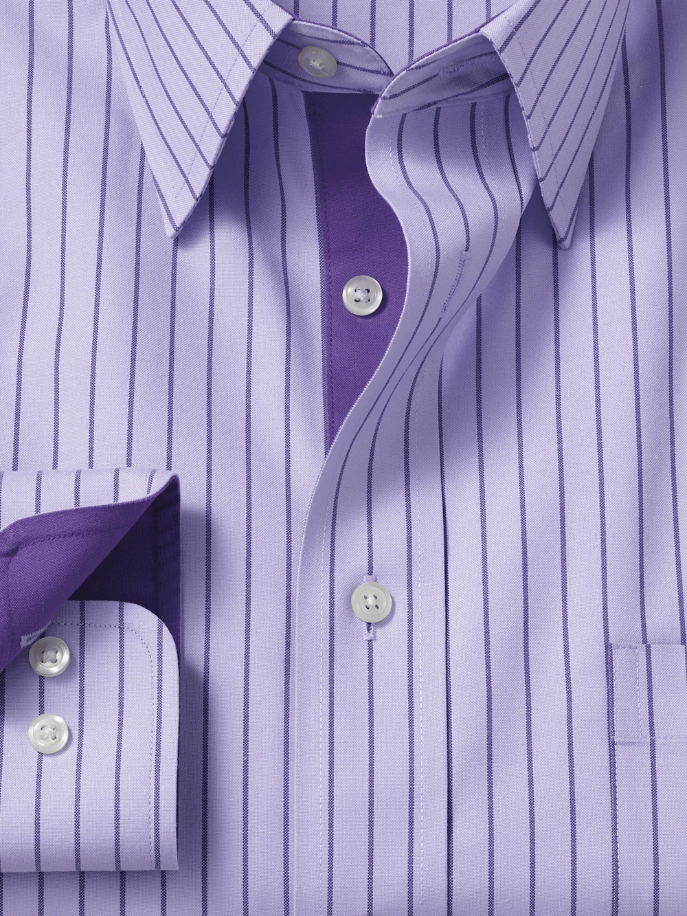 Comfort Stretch Non-Iron Stripe Dress Shirt With Contrast Trim - Purple - Image 6