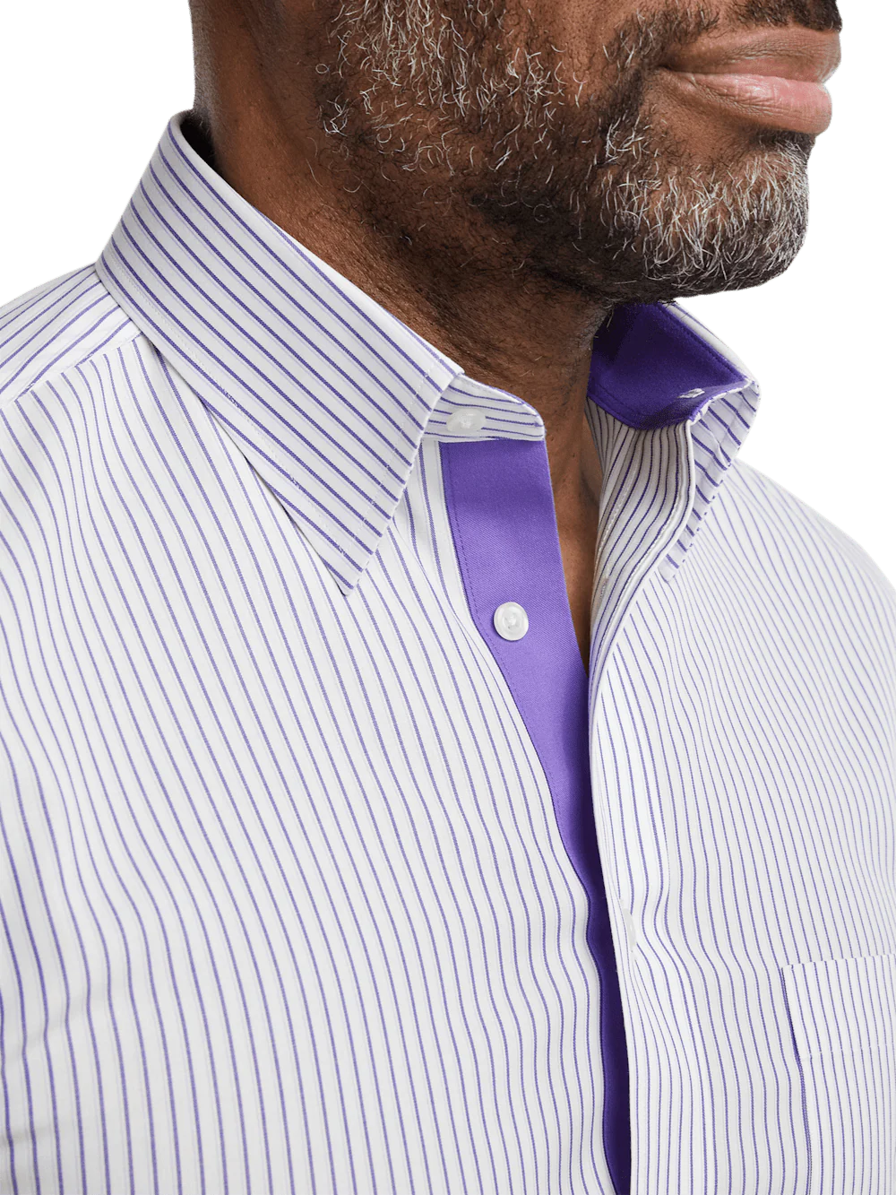 Comfort Stretch Non-Iron Stripe Dress Shirt With Contrast Trim - Purple - Image 3