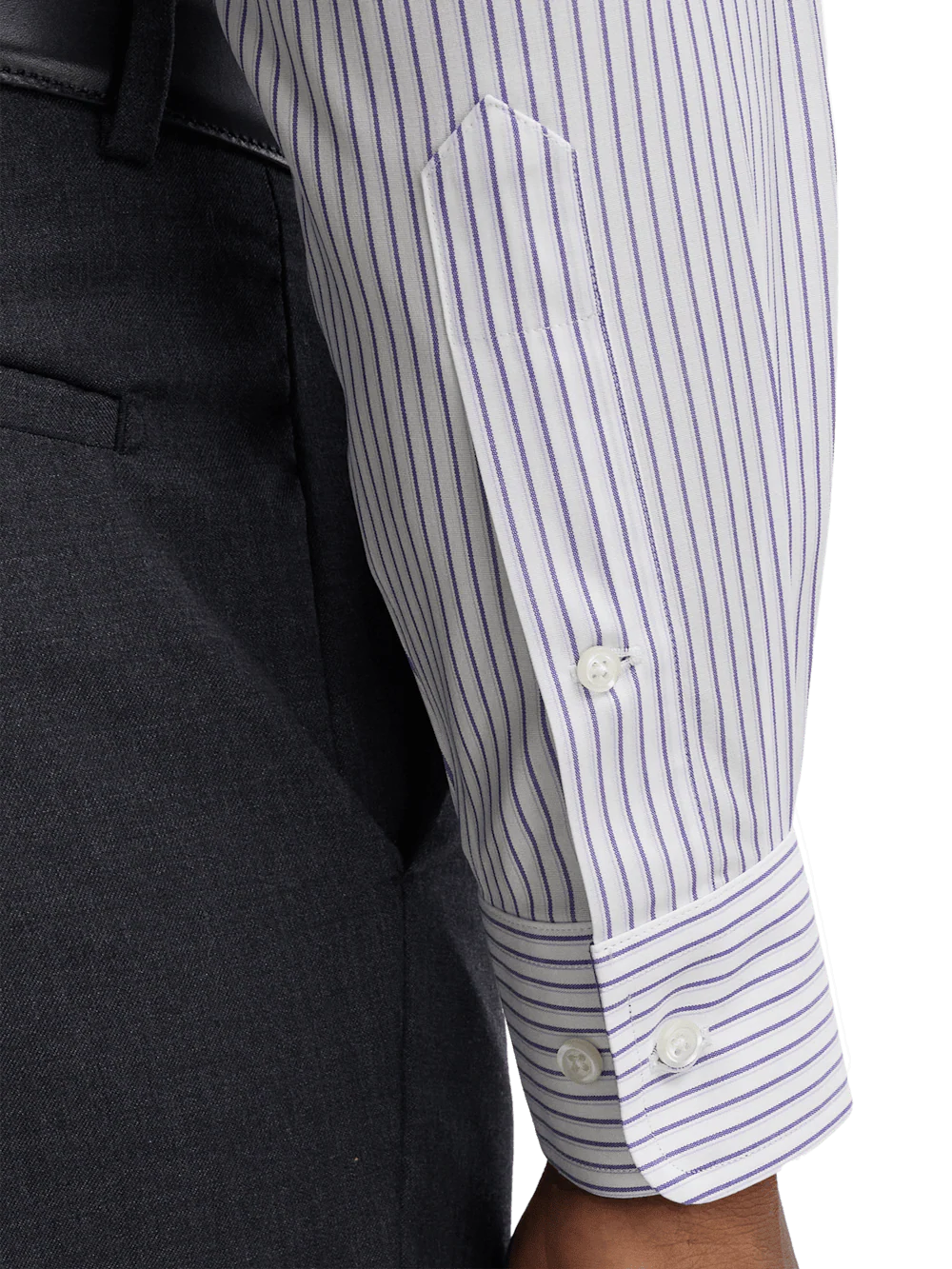 Comfort Stretch Non-Iron Stripe Dress Shirt With Contrast Trim - Purple - Image 4