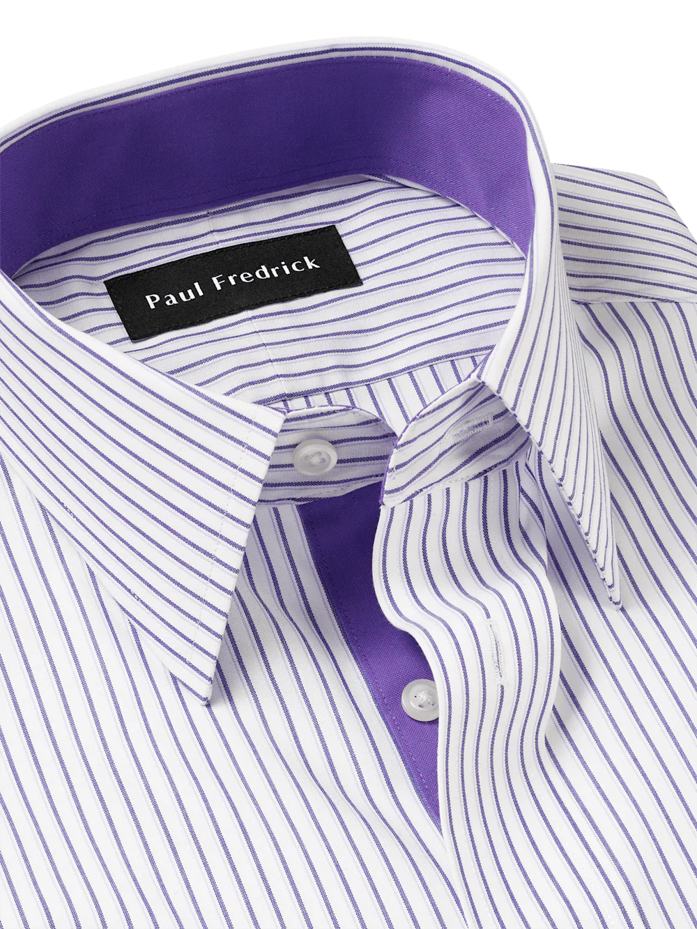 Comfort Stretch Non-Iron Stripe Dress Shirt With Contrast Trim - Purple - Image 7