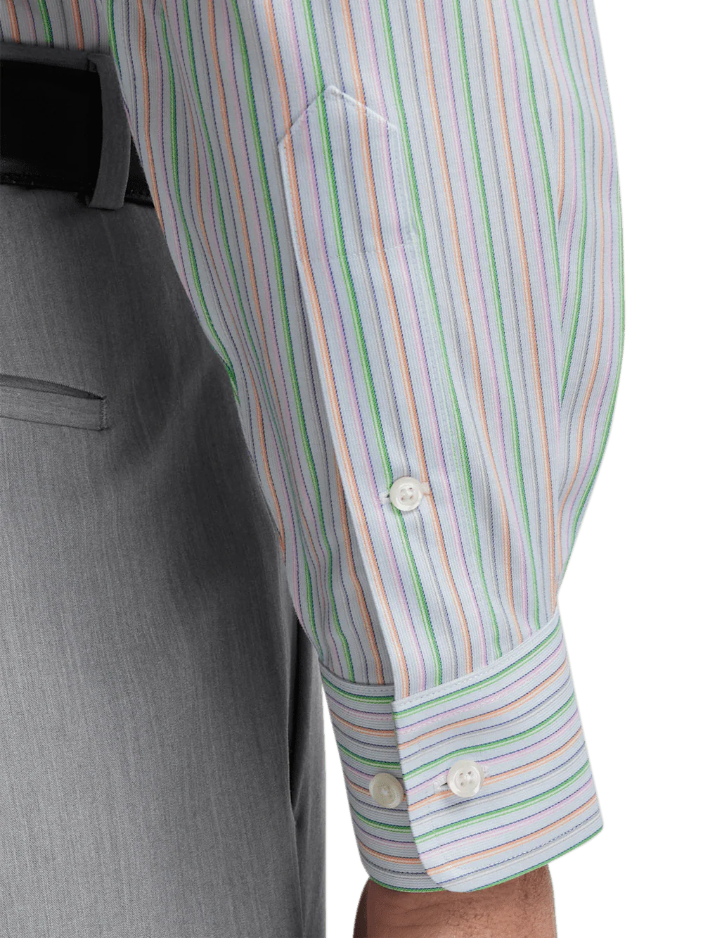 Comfort Stretch Non-Iron Stripe Dress Shirt With Contrast Trim - Multi - Image 4