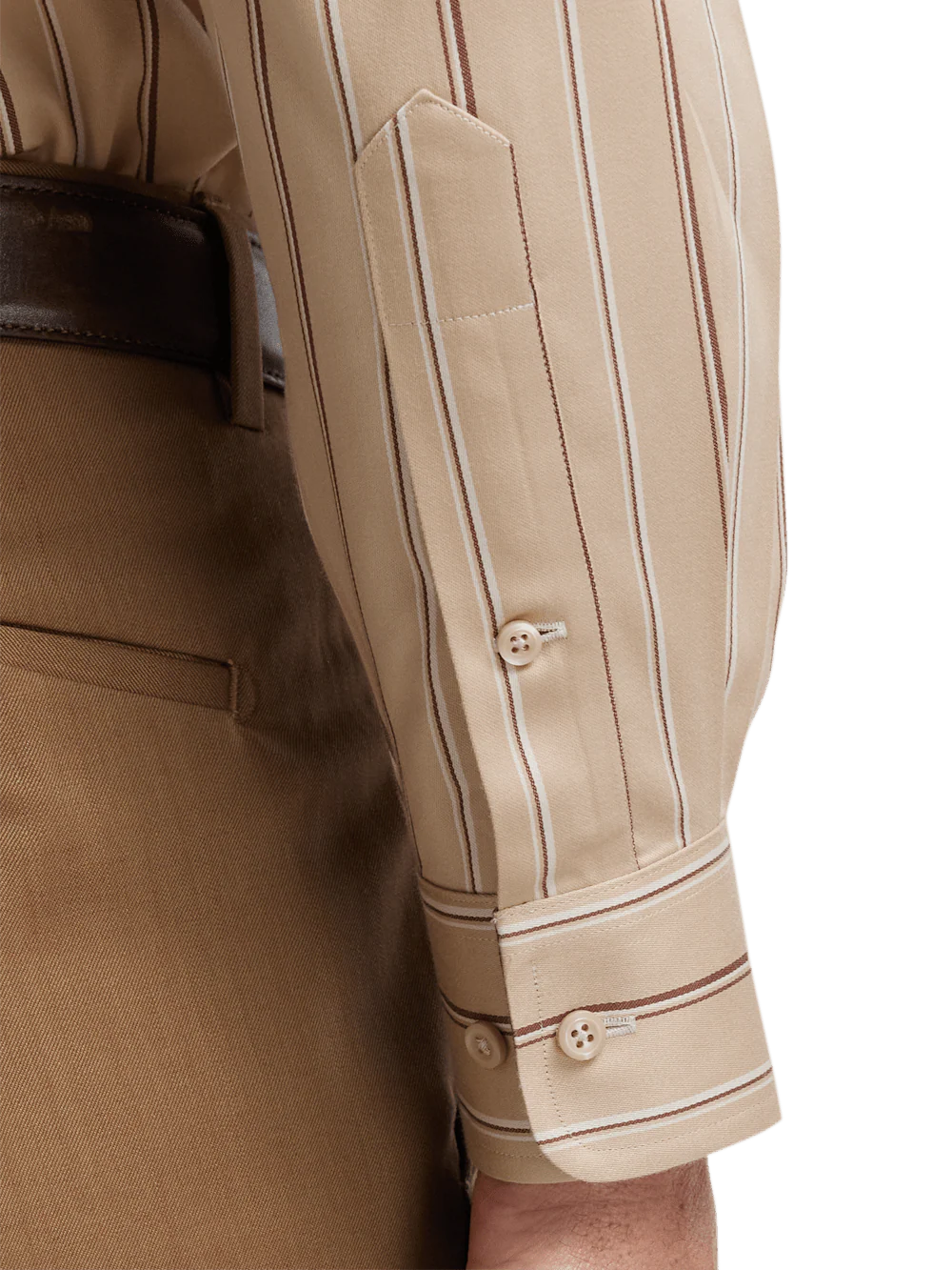 Comfort Stretch Non-Iron Stripe Dress Shirt With Contrast Trim - Tan - Image 4