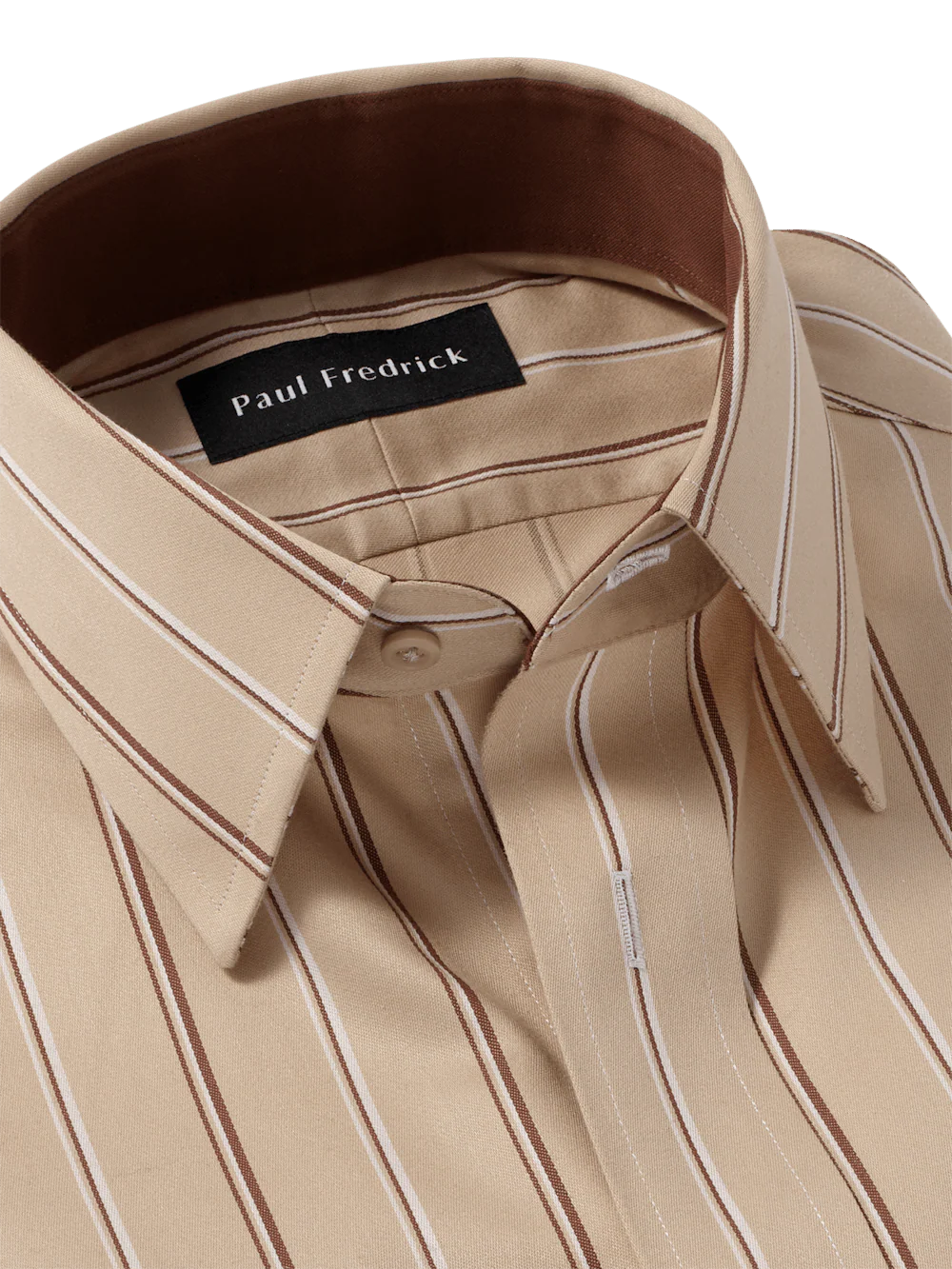 Comfort Stretch Non-Iron Stripe Dress Shirt With Contrast Trim - Tan - Image 7