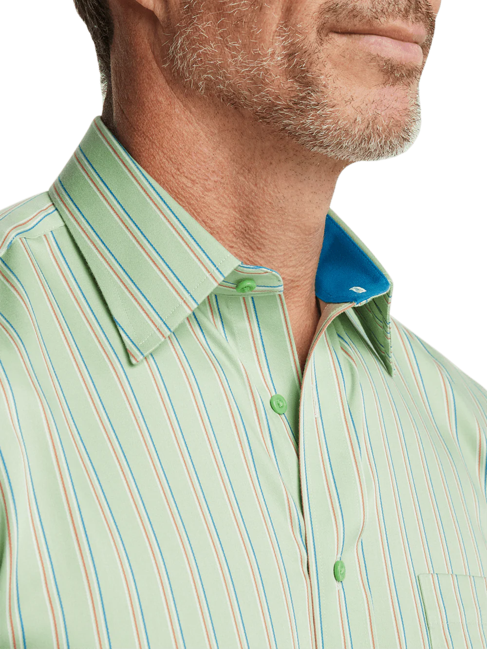 Comfort Stretch Non-Iron Stripe Dress Shirt With Contrast Trim - Mint Green - Image 3