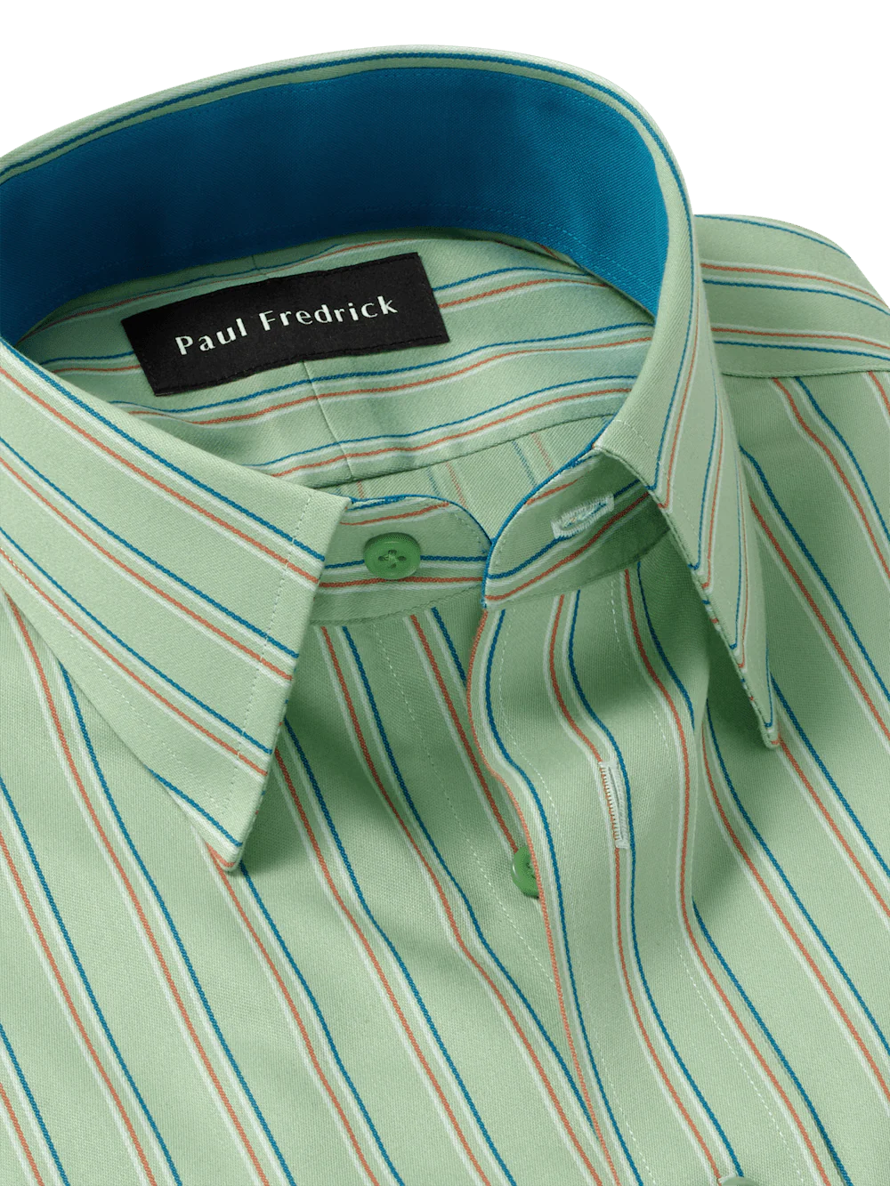 Comfort Stretch Non-Iron Stripe Dress Shirt With Contrast Trim - Mint Green - Image 7