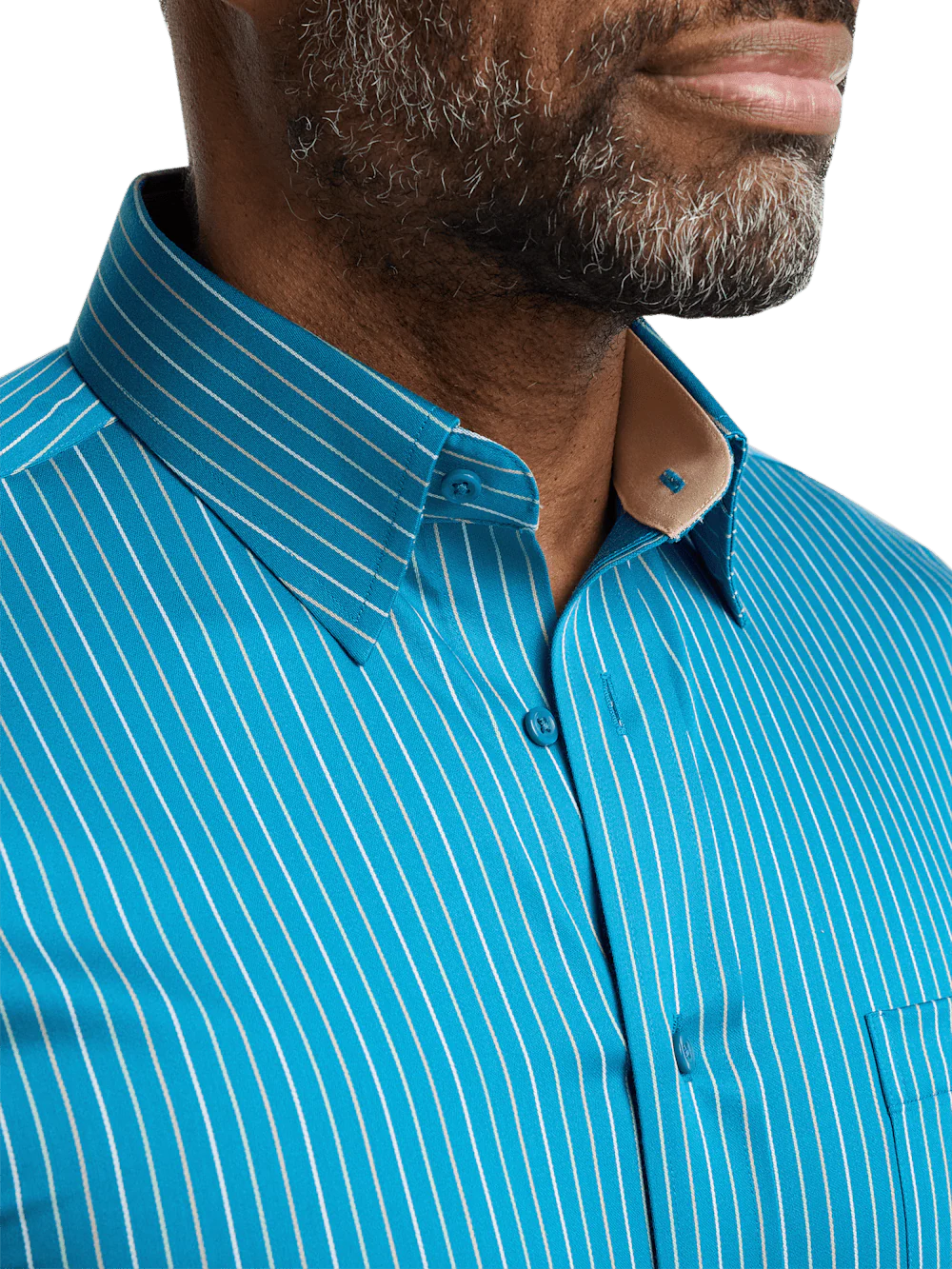 Comfort Stretch Non-Iron Stripe Dress Shirt With Contrast Trim - Teal - Image 3