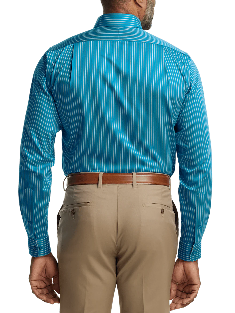 Comfort Stretch Non-Iron Stripe Dress Shirt With Contrast Trim - Teal - Image 5