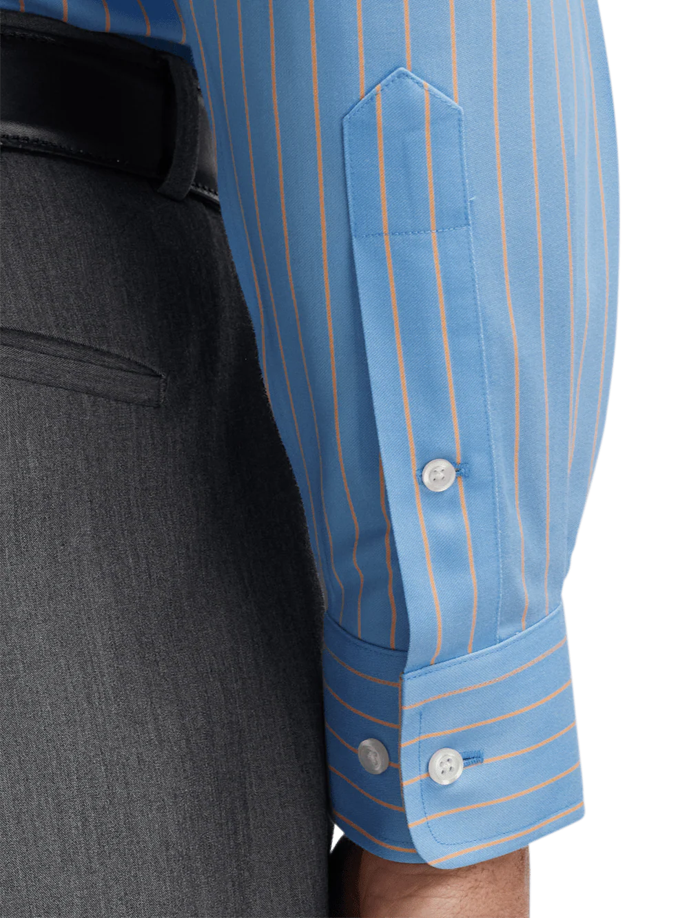 Comfort Stretch Non-Iron Stripe Dress Shirt With Contrast Trim - Blue/melon - Image 4