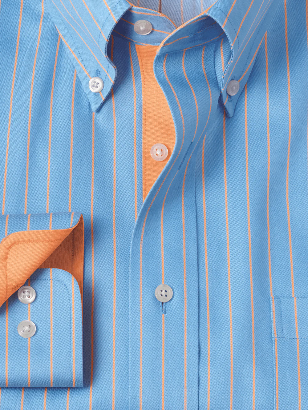 Comfort Stretch Non-Iron Stripe Dress Shirt With Contrast Trim - Blue/melon - Image 6