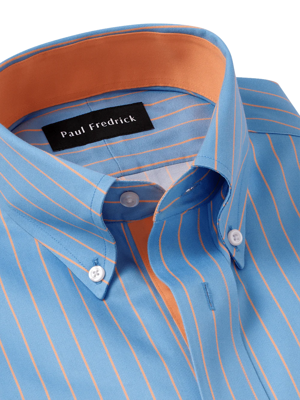 Comfort Stretch Non-Iron Stripe Dress Shirt With Contrast Trim - Blue/melon - Image 7
