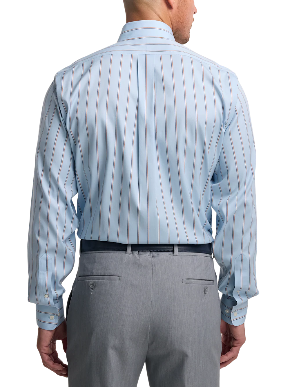 Comfort Stretch Non-Iron Stripe Dress Shirt With Contrast Trim - Blue/melon - Image 5